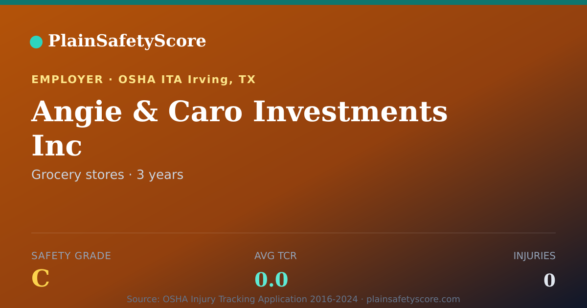 Shareable card for Angie & Caro Investments Inc Safety Grade C (TCR 0.0)