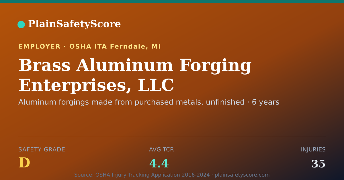 Shareable card for Brass Aluminum Forging Enterprises, LLC Safety Grade D