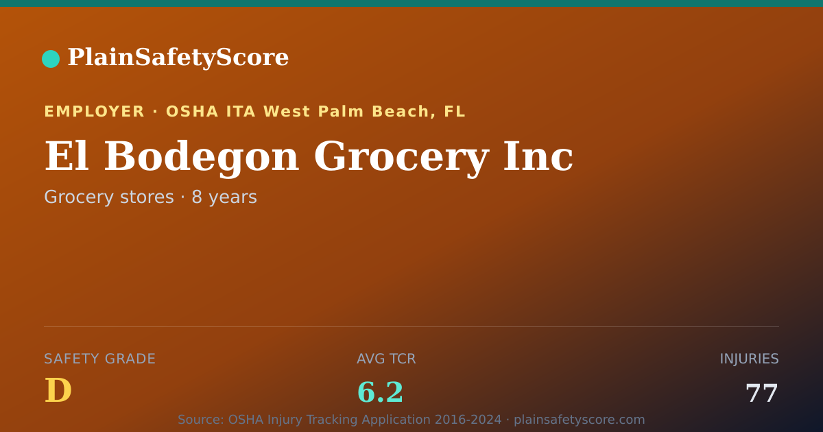 Shareable card for El Bodegon Grocery Inc Safety Grade D (TCR 6.2)
