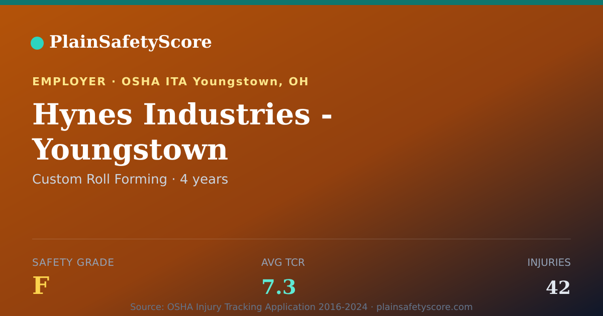Shareable card for Hynes Industries - Youngstown Safety Grade F (TCR 7.3)