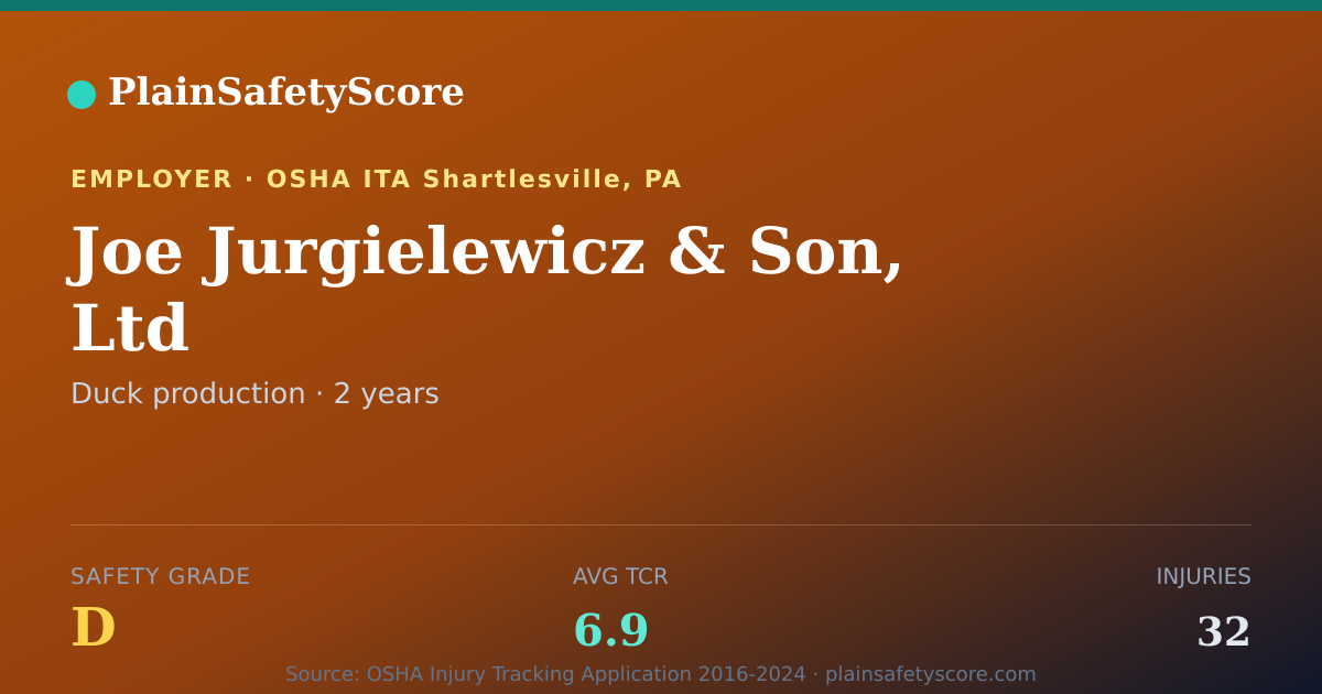 Shareable card for Joe Jurgielewicz & Son, Ltd Safety Grade D (TCR 6.9)
