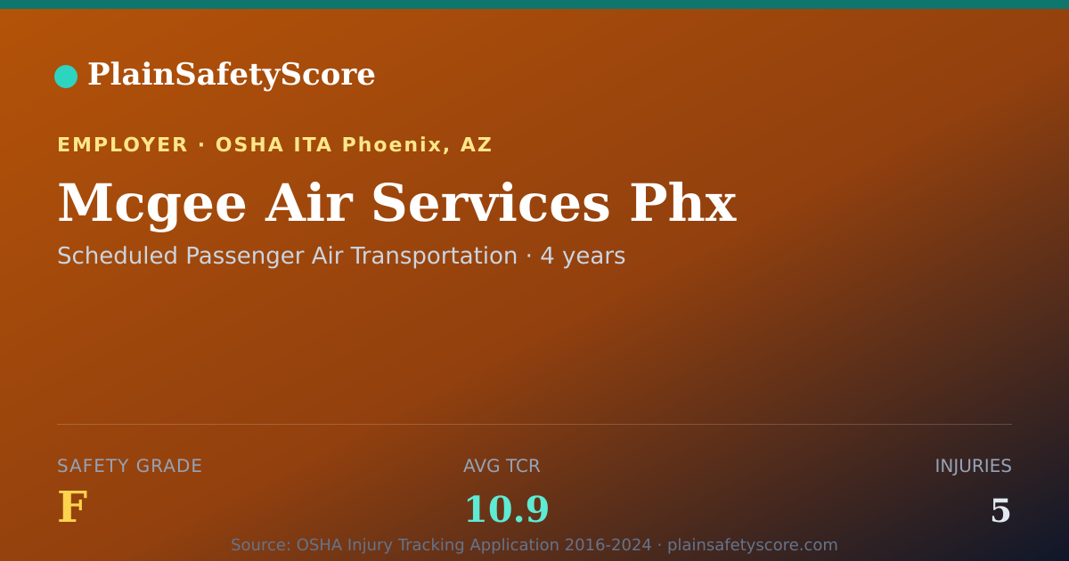 Shareable card for Mcgee Air Services Phx Safety Grade F (TCR 10.9)