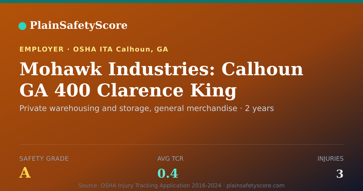 Shareable card for Mohawk Industries: Calhoun GA 400 Clarence King safety grade