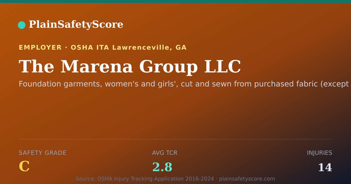 Shareable card for The Marena Group LLC Safety Grade C (TCR 2.8)
