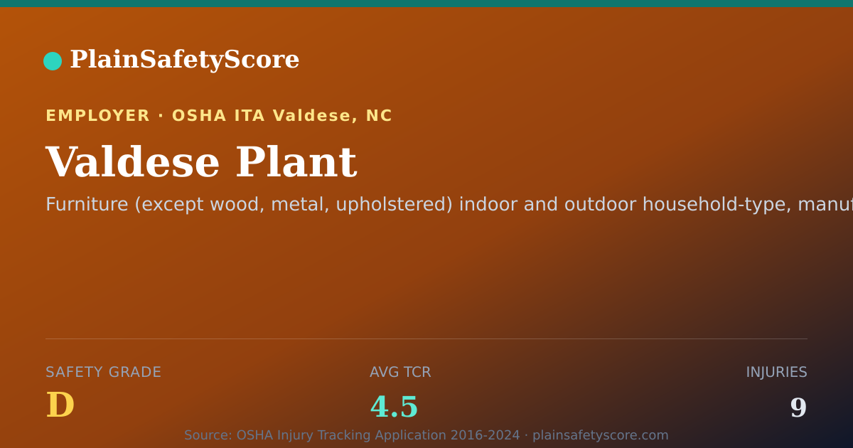 Shareable card for Valdese Plant Safety Grade D (TCR 4.5)